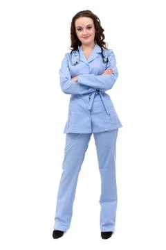 Portrait of a friendly female doctor with stethoscope Stock Photos