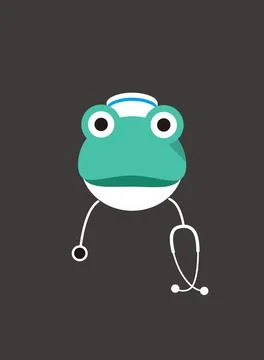 Portrait of frog, wearing hat, like a doctor or nurse, cool style Stock Illustration