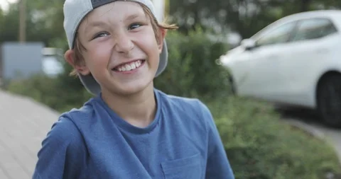 Portrait of a funny boy in a cap. Stock Footage 94921197