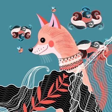 Portrait of a funny fox Stock Illustration