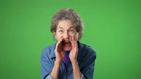 Portrait of funny happy elderly senior old woman with wrinkled skin and grey Stock Footage 238007465