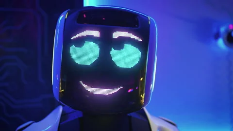 Portrait of a funny robot with a turning head. Stock Footage 168469990