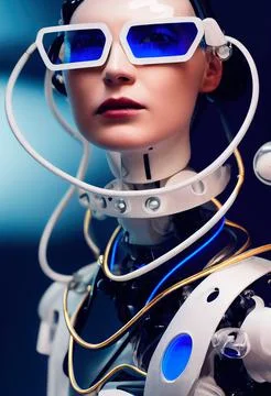 Portrait of a futuristic female robot. An artistic abstract steampunk fantasy Stock Illustration
