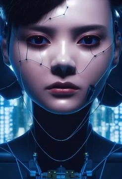 Portrait of a futuristic female robot. An artistic abstract steampunk fantasy Stock Illustration