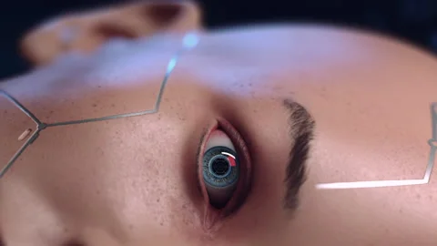 Portrait of a futuristic man with a smooth camera zoom. concept of human futu Stock Footage 147975677