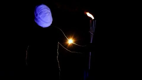 Portrait of a ghost covered with white fabric ribbons. Stock Footage 285583293