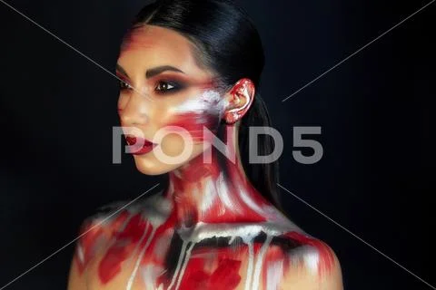 Portrait of a girl of european asian appearance with makeup Stock Photos