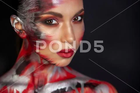 Portrait of a girl of european asian appearance with makeup Stock Photos