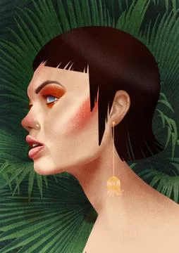Portrait of a girl in the jungle Stock Illustration