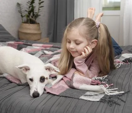 Portrait girl with pet. Stock Photos