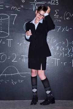 Portrait of girl solving problem Fotos de archivo
