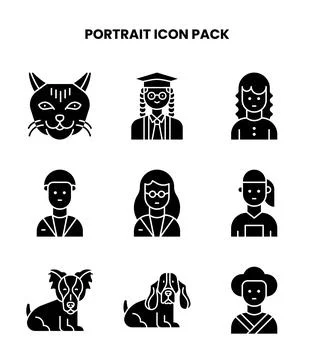 Portrait Glyph Graphics Icons Pack Stock Illustration