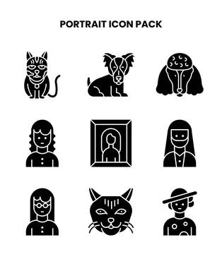 Portrait Glyph Vector Icons Pack Stockillustratie