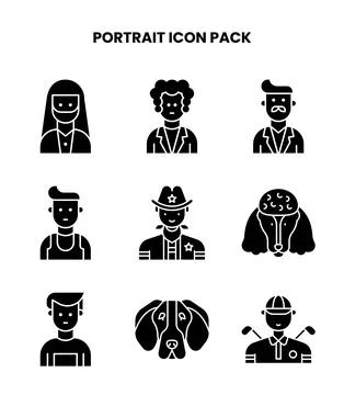 Portrait Glyph Vector Icons Pack イラスト素材