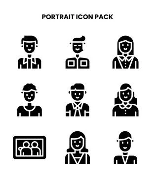 Portrait Glyph Vector Icons Pack Stock Illustration