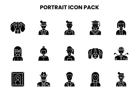 Portrait Glyph Vector Icons Pack Stock Illustration