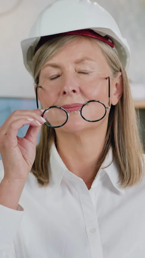 Portrait of good-looking confident joyful high-skilled 45-aged woman-architect i Stock Footage 328715040