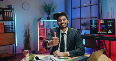 Portrait of good-looking smiling experienced smart stylish bearded office Stock Footage 166618904