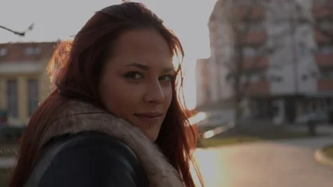 Portrait of a Gorgeous Red Haired White Woman Smiling Charmingly Stock Footage 166505077