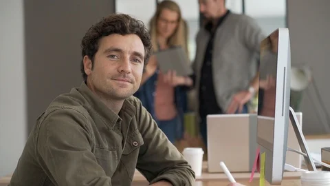 Portrait of graphic designer using pad Stock Footage 121456624