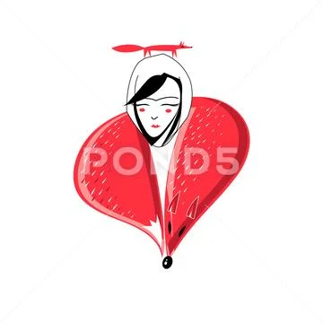Portrait of a graphic girl with a fox collar Stock Illustration