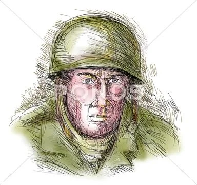 Portrait gritty world war two soldier Stock Illustration