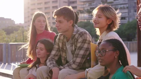 Portrait group of cheerful young multiracial university students posing smiling Stock Footage 274762648