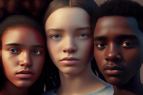 Portrait of a group of three teenagers with different skin colours, standin.. Stock Illustration