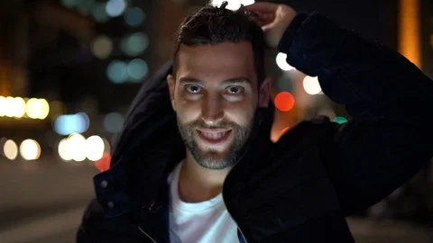 Portrait of a Guy at night Stock Footage 89729678