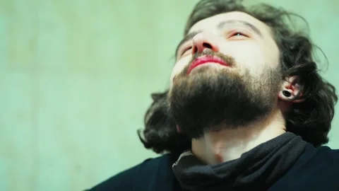 Portrait Guy smoking Kitchen Close Up Male smoker 動画素材 145844108