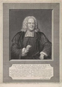 . Portrait in half of David Millius in a rectangular window. Under the por... Stock Photos