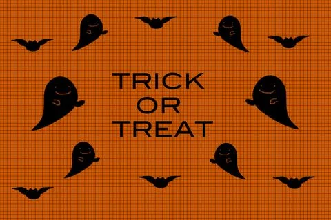 Portrait of Halloween decorations with ghost on orange background Stock Illustration