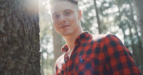 Portrait of handsome man over green nature. 動画素材 80797168