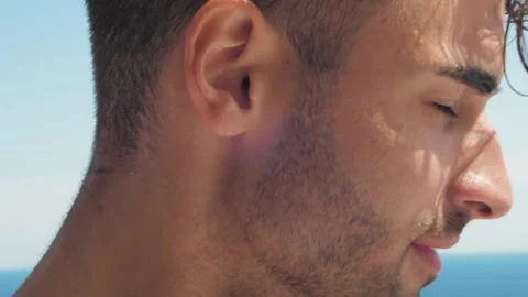Portrait of a handsome man in the pool, Close up Stock Footage 142758131