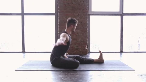 Portrait of a handsome man practicing meditation and yoga Stock Footage 71241388