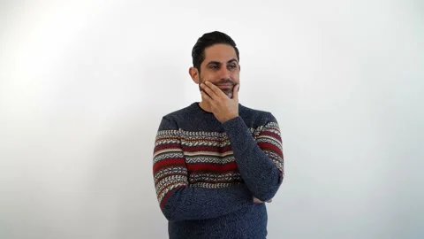 Portrait handsome man thinking try solve problem pose over isolated background Video stock 167484675