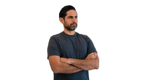 Portrait handsome man thinking try solve problem pose over isolated backgroun Stock Photos