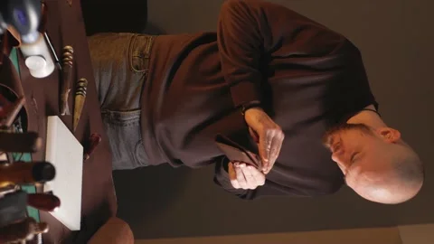 Portrait of handsome tanner man at work, manual production, small business Stock Footage 173423766