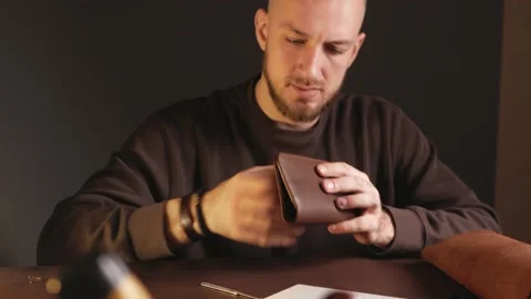 Portrait of handsome tanner man at work, manual production, small business Stock Footage 173424183