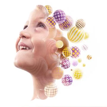 A portrait of a happy boy combined with digital graphics Stock Photos