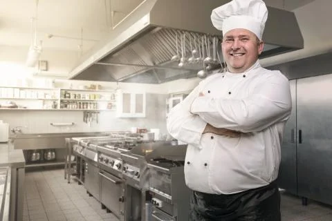 Portrait of a happy chef in his kingdom Stock Photos