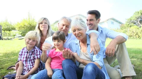 Portrait of happy family at grandparents's house Stock Footage