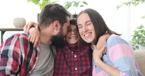 Portrait of happy family posing for camera Video stock 134682004