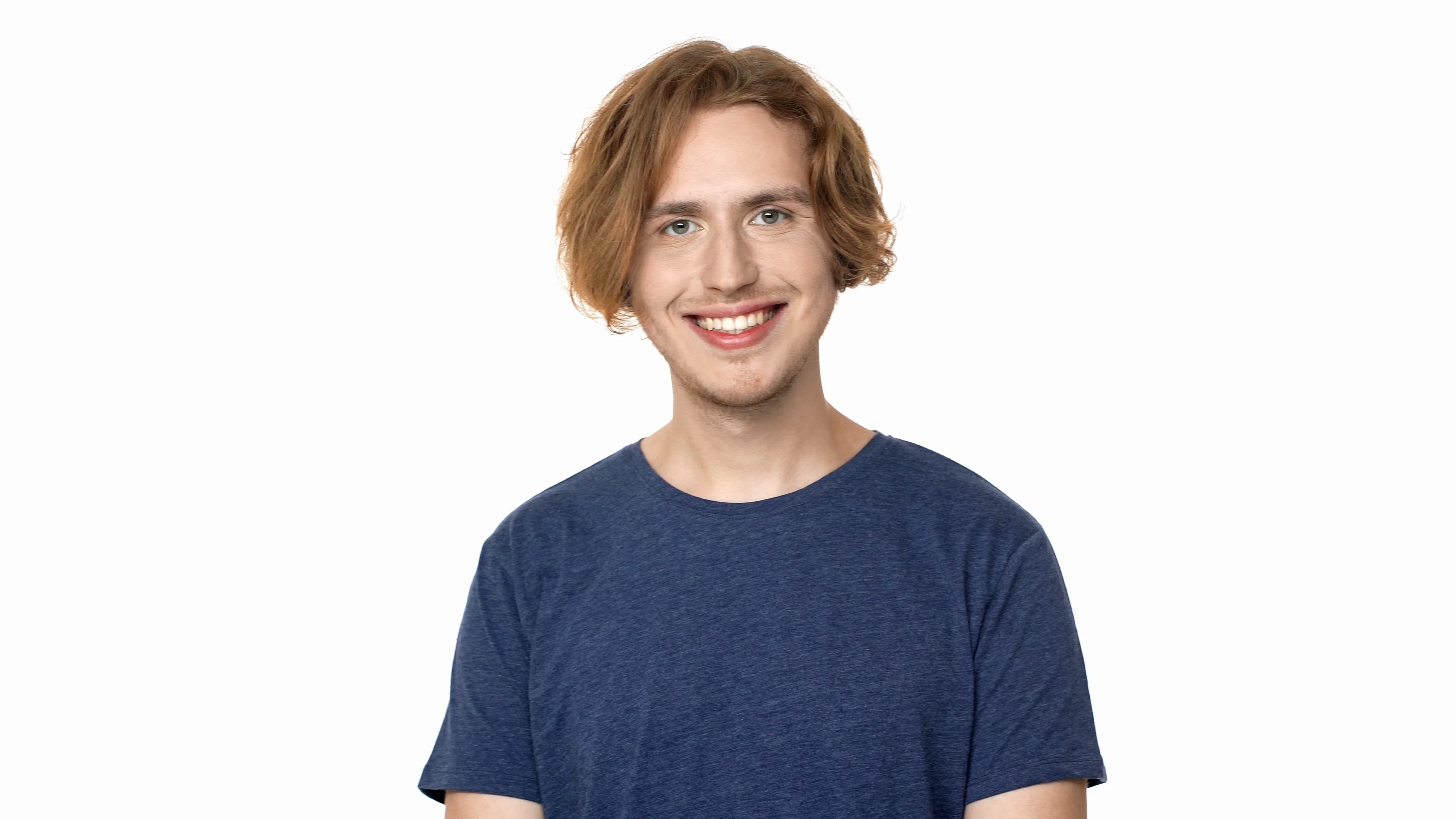 Portrait of happy hairy man in casual t-shirt looking on camera and smiling  with