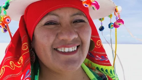 Portrait of happy Latin American Indigenous women in traditional National Stock Footage