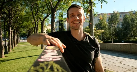 Portrait Of Happy Man Looking At Camera Or Acrobat Smiling Stock Footage 111233562