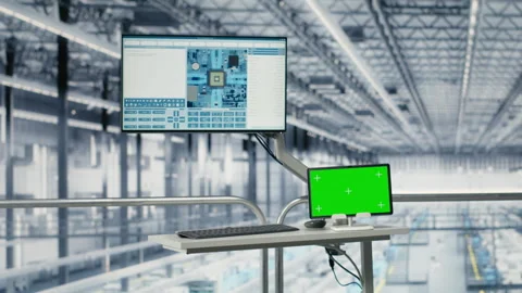 Portrait of happy man reviewing microchips plant analytics using laptop Stock Footage 333383817