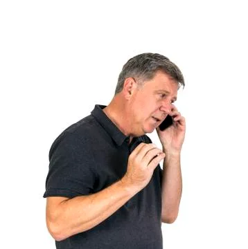 Portrait of happy man using on cell phone Stock Photos