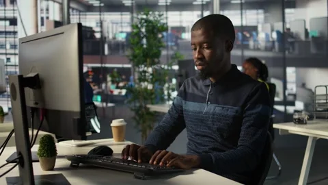 Portrait of happy programmer working with machine learning Stock Footage 318226415