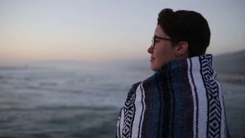 Portrait Of Happy Road Tripper Looking Out At Ocean View At Sunset Stock Footage 77806492
